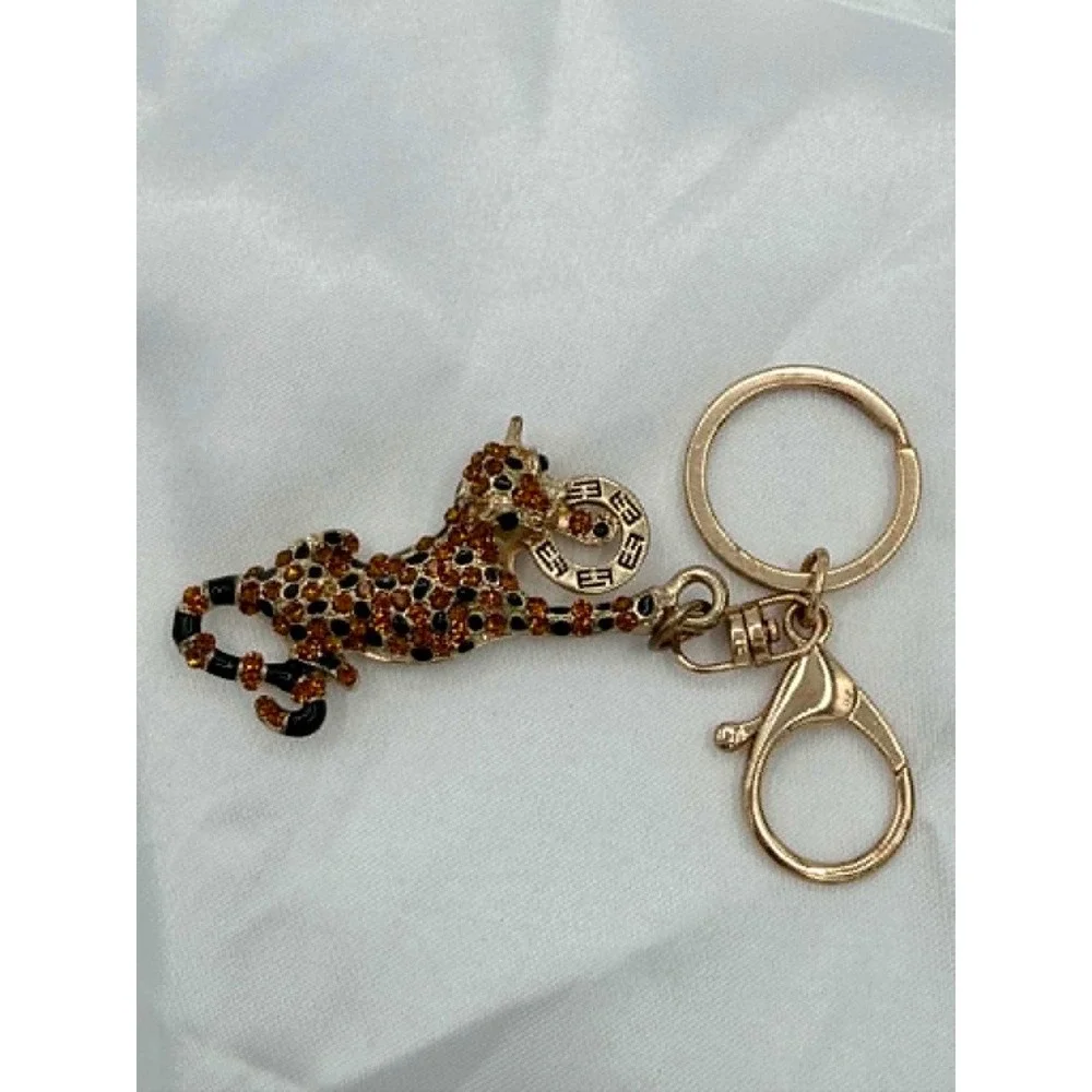 Effy Gold Tone Rhinestone Leopard Keychain Bag Charm